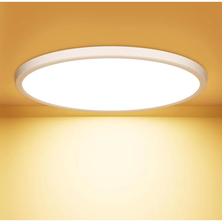 OUILA LED Deckenleuchte Flach Rund - Ø22CM Deckenlampe LED 18W 1600LM 3000K Warmweiß IP44 Wasserdicht Badezimmer Lampe, Badlampe Decke für Bad Küche Flur Schlafzimmer Keller