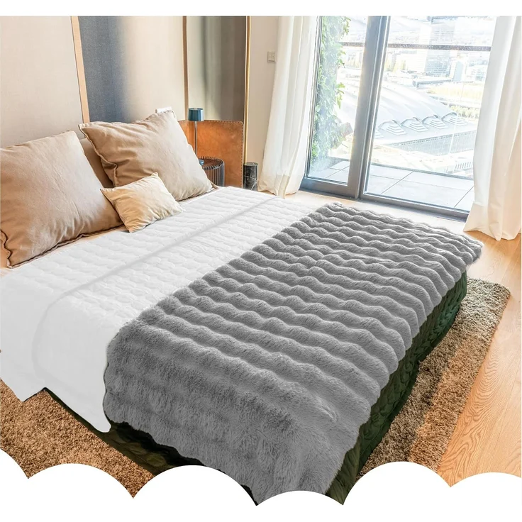 Dailydream Kunstfell Kuscheldecke - Wohndecke Warm Weich Luxus Tagesdecke, 150x200cm, grau – Bild 8