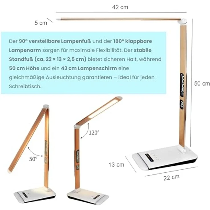 EAXUS LED Schreibtischlampe Tischleuchte mit RGB-Farbwechsel und Dimmfunktion, LED fest integriert, Variabel, warmweiß, Tageslichtweiß, kaltweiß, Display mit Uhrzeit, Datum, Temperatur – Bild 5