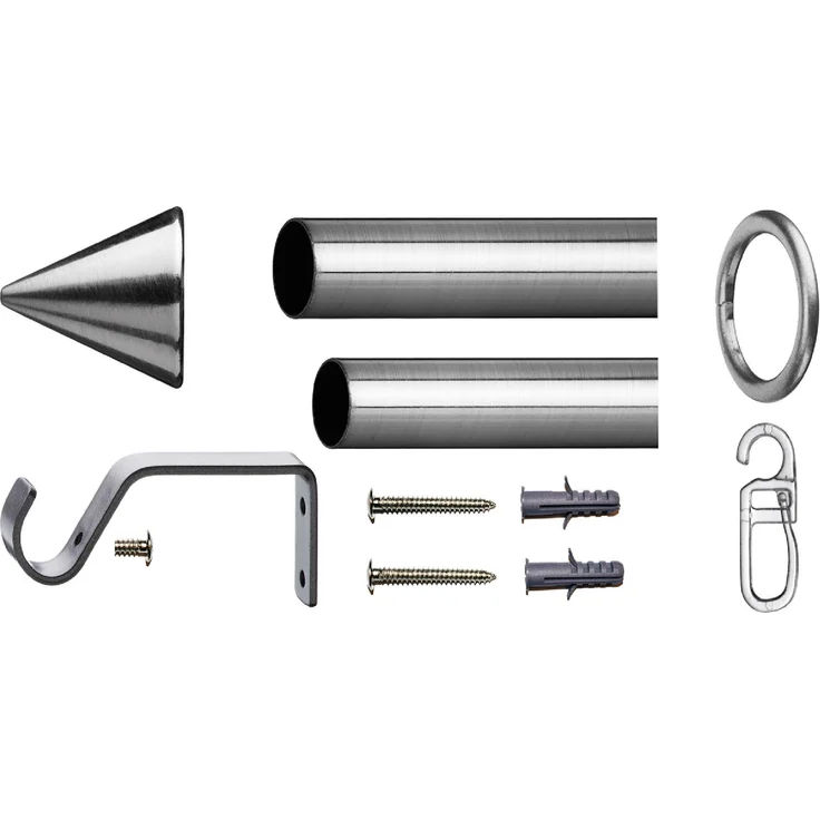 Stilgarnitur in Edelstahl ausziehbare Gardinenstange Einzelstangen Doppellaufstangen Cafehausstange-Set inkl. Zubehör und Montage-Anleitung, schlicht und modern in vielen verschiedenen Ausführungen erhältlich Palma 120-230cm ausziehbar – Bild 4