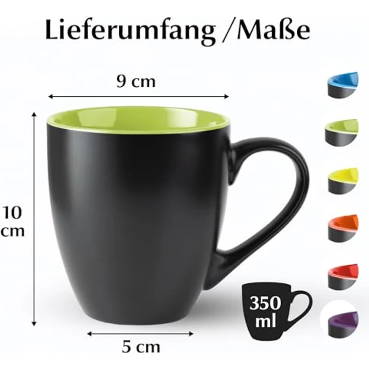 MiaMio Tasse MIAMIO - 6 x 350 ml Kaffeetassen Set Außen Schwarz Innen Farbig – Bild 5