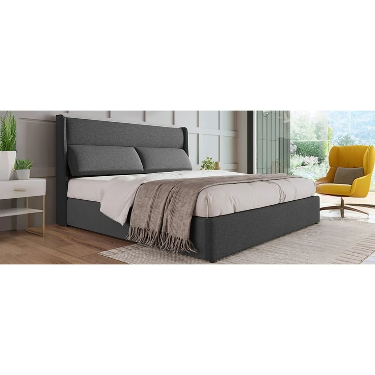 TavilaEcon Boxspringbett Hydraulisches Stauraumbett mit dreifach verstellbare Kopfstütze grau Liegefläche 160 × 200 cm – Modell AB20059192G – Bild 6