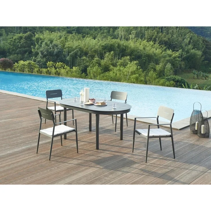 Vente-unique - LOTTYS Gartenessgruppe Metall Grau - B 56 cm99 cm x H 86 cm75 cm x L 56 cm220 cm170 cm – Bild 6