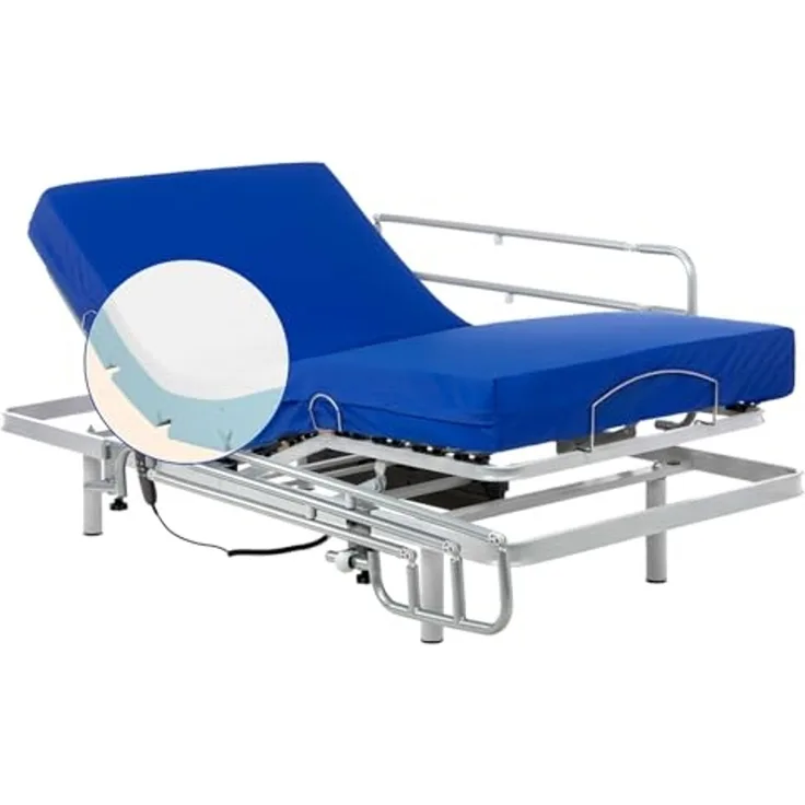 Gerialife® Gelenkbett mit Matratze, viskoelastisch, wasserdicht, 90x200 cm + Geländer