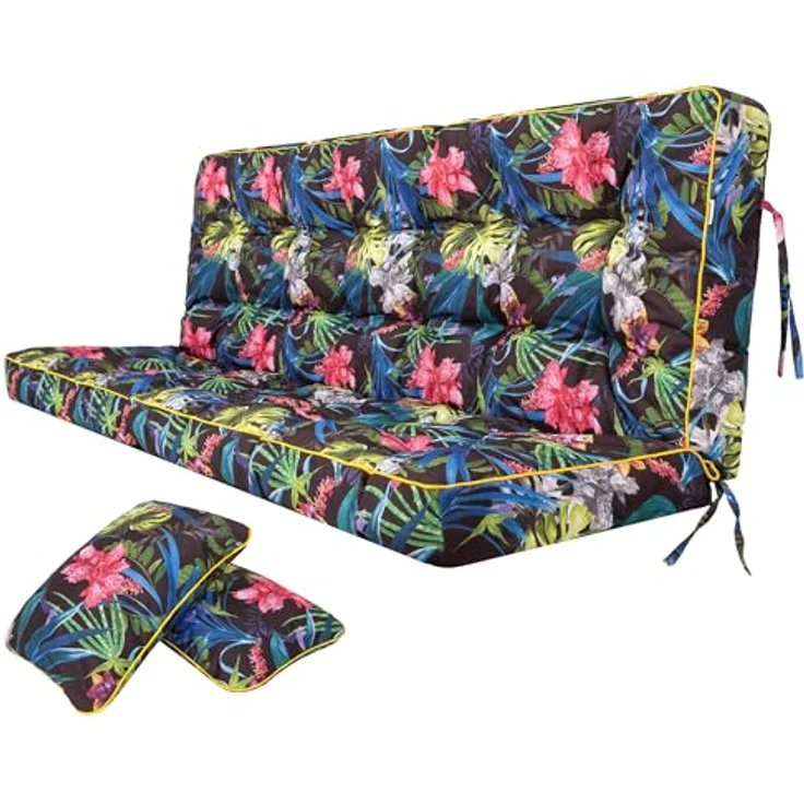 Bjird Bankauflage Pola 100 cm 120 cm 150 cm 180 cm, für Gartenbank und Hollywoodschaukel - inkl. 2 Stück Seitenkissen – Bild 2