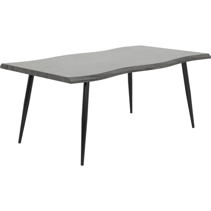 Hela Tische, Esstisch Gabi, Tischplatte 46mm mit Baumkantenoptik Grau, Metallgestell Schwarz, 180x100 cm