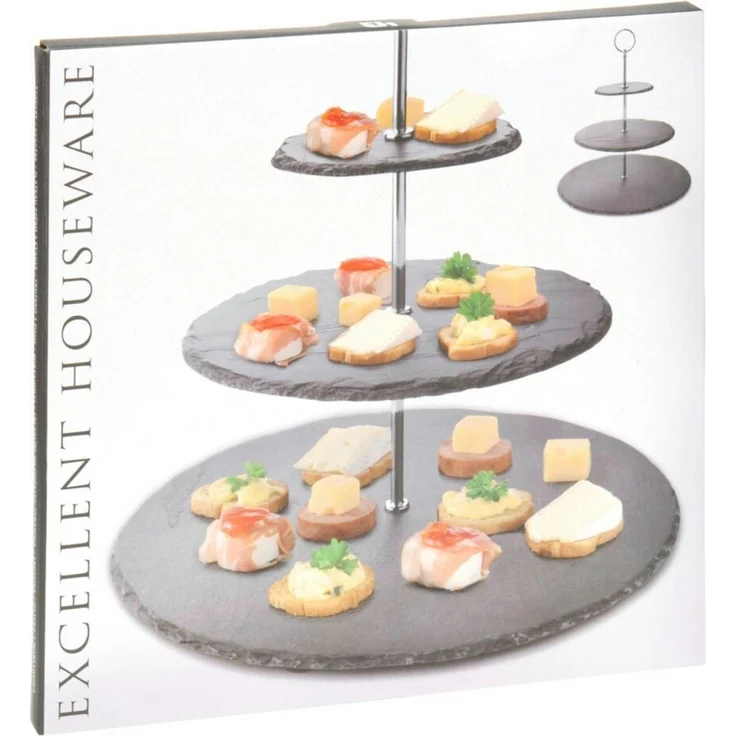 Koopman Etagere Grau, Schiefer, (1-tlg), Schiefer, mit Tragegriff, 3 Ebenen, Modern – Bild 3