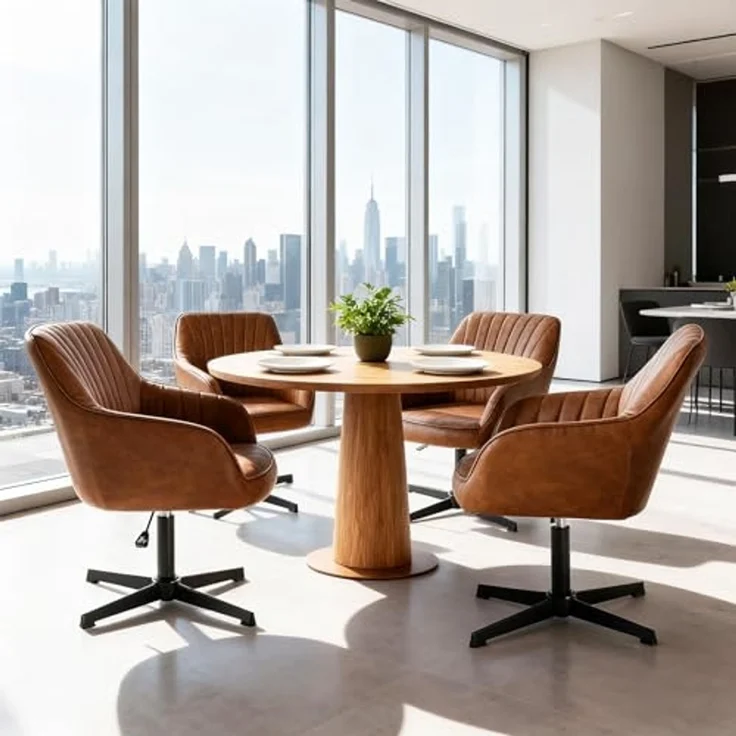 Sweetcrispy Esszimmerstühle, Küchenstuhl Drehbar & Höhenverstellbar - Leder Sessel Esstisch mit Armlehne, 360° Drehstuhl Esszimmer in Braun, 2 Stück – Bild 2