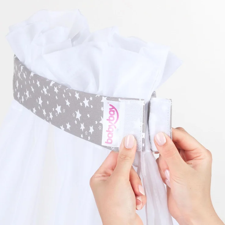 babybay Himmel Piqué mit Band passend für alle Modelle bis 96 cm Länge, Taupe Sterne weiß – Bild 4