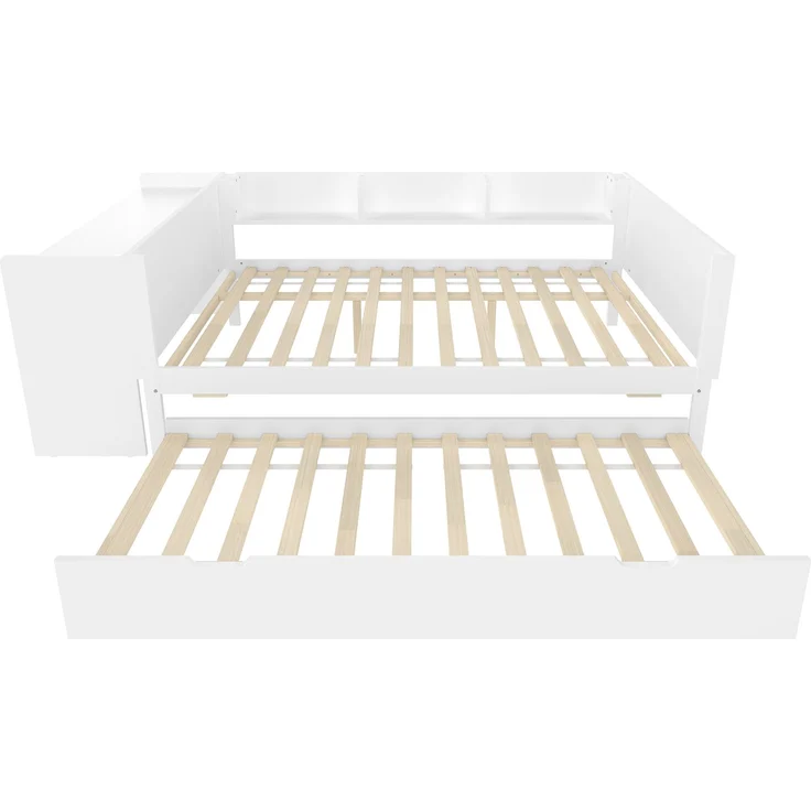 Multifunktionales Holzbett 140×200 cm mit Schreibtisch, ausziehbarem Rollbett & Regalen – platzsparendes Doppelbett – Bild 9