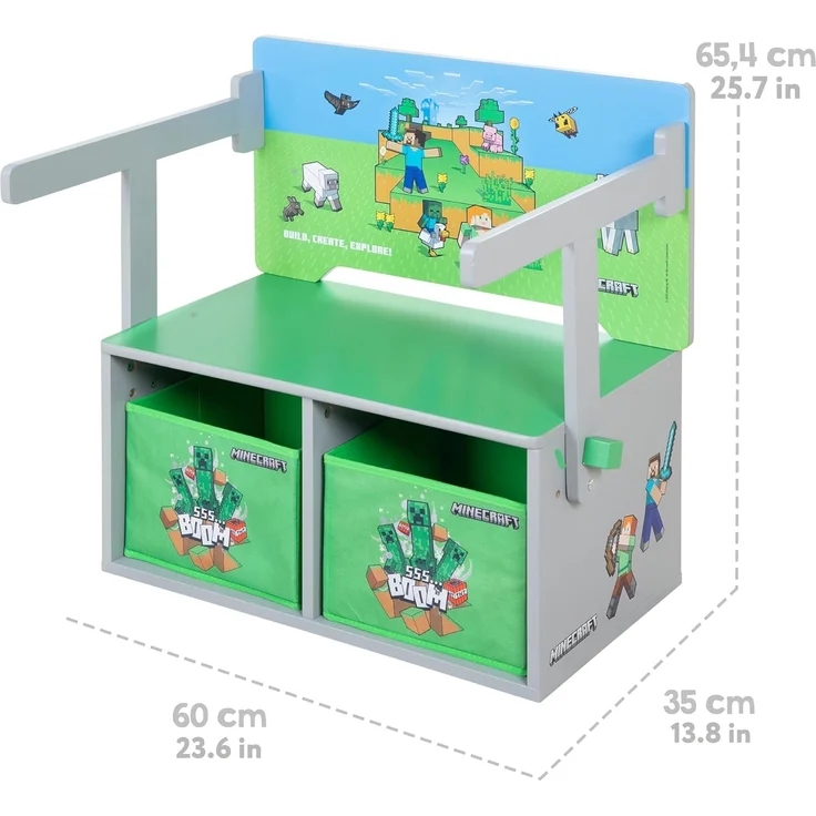 MINECRAFT - Sitzbank umklappbar zu Spielbank mit Tisch, Kindermöbel mit buntem Design – Bild 3