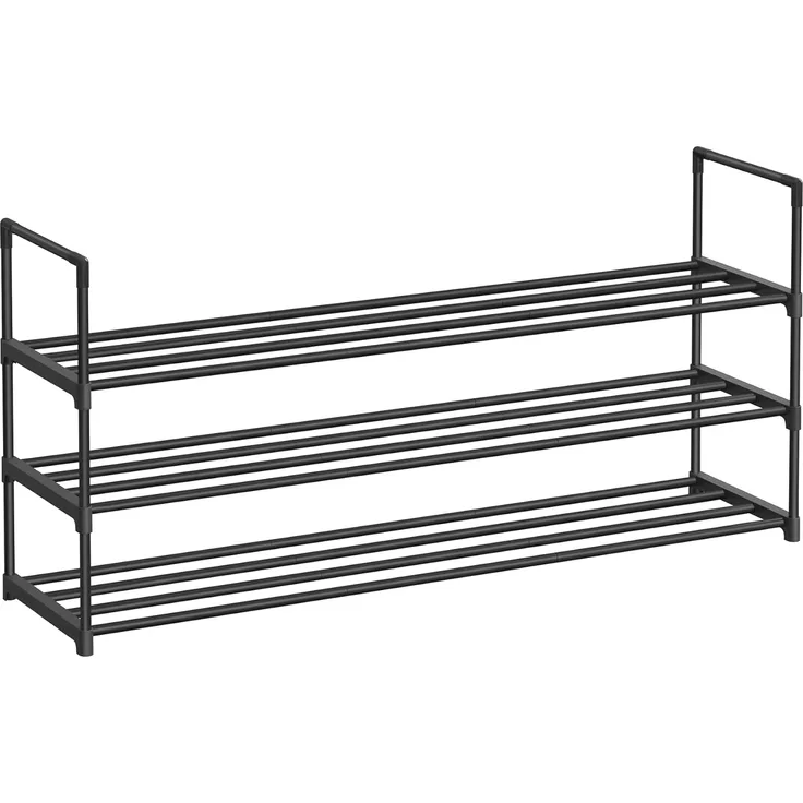 Songmics Schuhregal mit 3 Ebenen, Schuhständer aus Metall, Schuhaufbewahrung, Schuh-Organizer für 15-18 Paar Schuhe, stapelbar, für Flur, Wohnzimmer, Schlafzimmer, 30 x 116 x 55 cm, schwarz LSA033B01