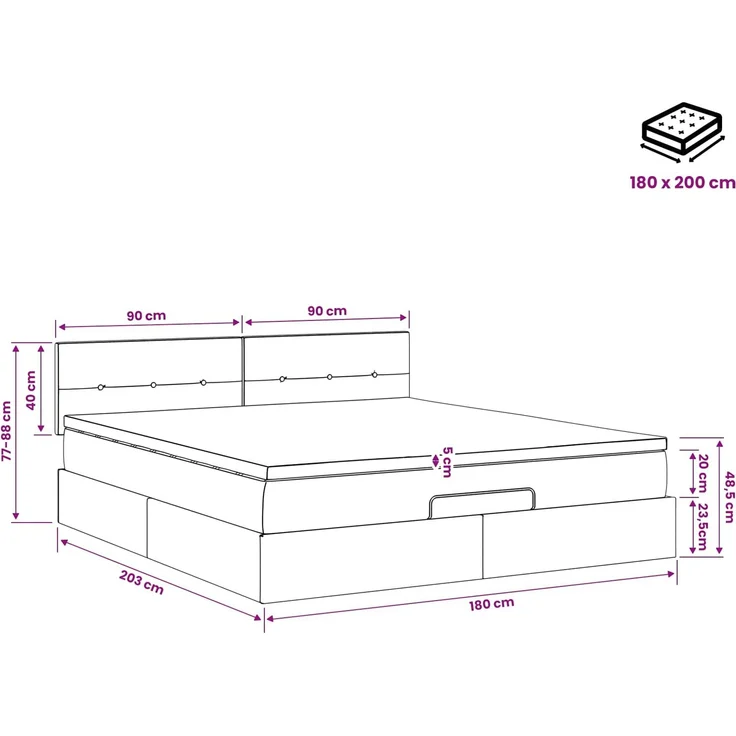 vidaXL Ottoman Bett mit Matratze mit Kopfteil Taupe 180 x 200 cm Stoff 3456348 – Bild 12