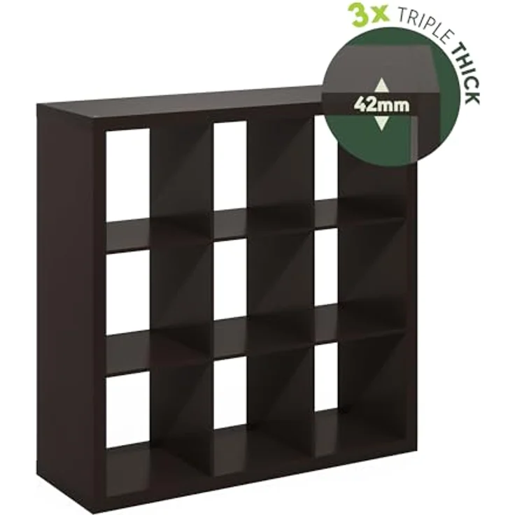 Furinno Cubicle Bücherregal, 9-Fächer Würfelregal, dreifach verstärkter Rahmen, 38,8 x 111 x 110,1 cm, für Wohnzimmer, Schlafzimmer, Heimbüro, Schwarzes Dunkles Eichen – Bild 6