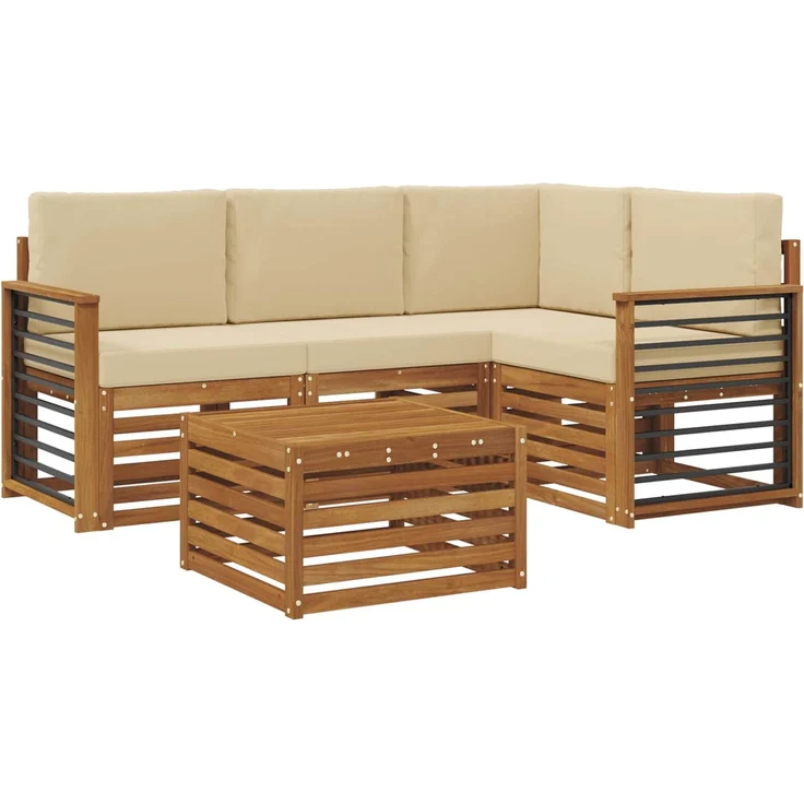 vidaXL Outdoor-Sofagarnitur 5 stk. 4-Sitzer Natur und Beige 3374783 – Bild 2