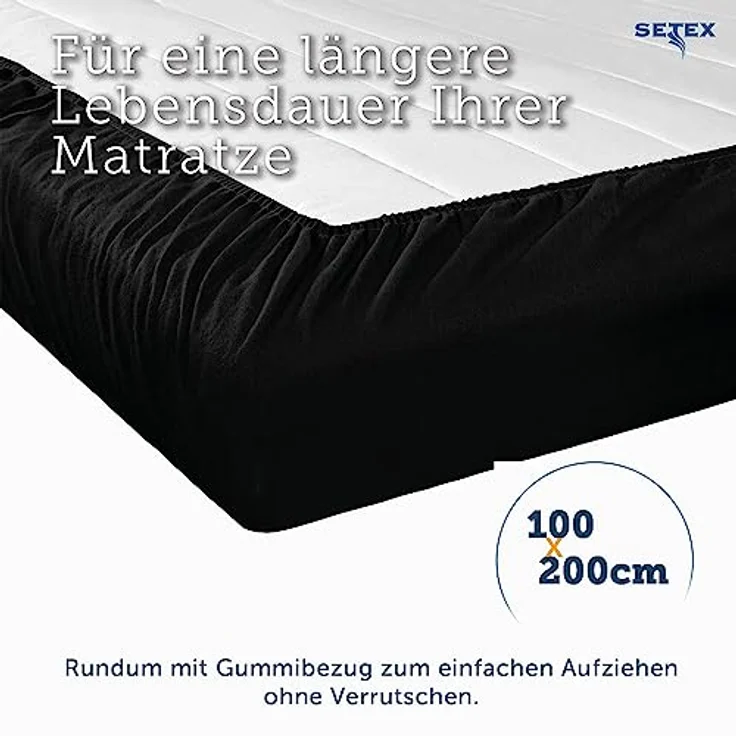 Setex - Feinbiber Bettlaken mit Gummizug kuschelig weich - Biber Spannbettlaken aus 100% Baumwolle mit rundum Spanngummi - Bettwäsche ganzjährig - Betttuch 100x200 cm Schwarz – Bild 4