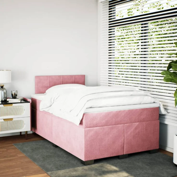 vidaXL Boxspringbett mit Matratze Rosa 120x200 cm Samt 3286287 – Bild 3