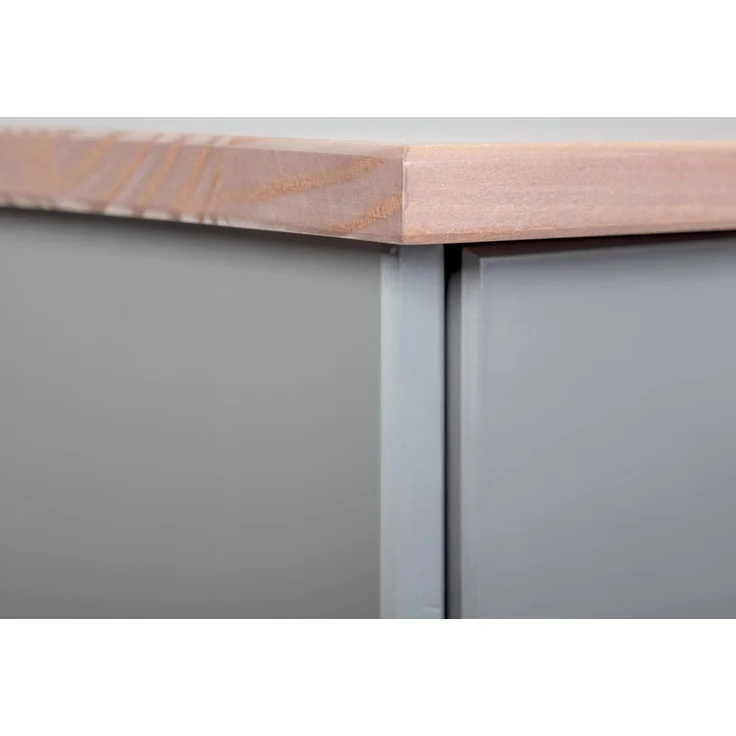 Dmora Buffet mit 3 Türen und 3 Schubladen, in grau lackierter massiver Kiefer mit brauner Oberseite und Oberflächen, 131 x 45 x 86 cm – Bild 6