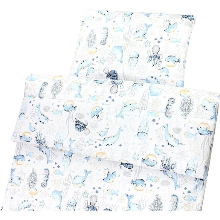 TupTam Kinderbettdecke-Set, Ganzjahresdecke, 2tlg., 1x Bettdecke, 1x Flachkissen, Meerestiere Blau, 135x100 cm – Bild 4