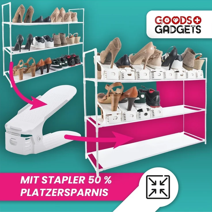 Goods+Gadgets Schuhstapler Schuhorganizer 50% mehr Platz, im Schuhregal Schuhordner - 3 Paar – Bild 3