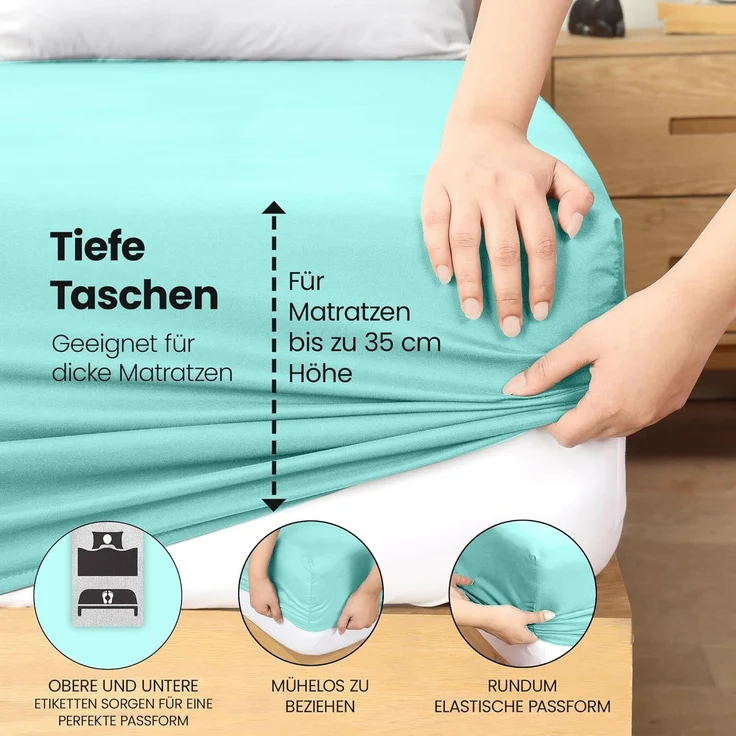 Utopia Bedding - Spannbettlaken 180x200 cm - Spa Blau - Oeko-Tex Zertifiziertes Gebürstete Polyester-Mikrofaser Spannbetttuch - 35 cm Tiefe Tasche – Bild 5