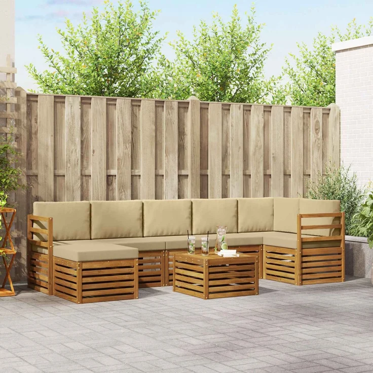 vidaXL Outdoor-Sofagarnitur 8 stk. 8-Sitzer Natur und Beige 3375193 – Bild 1