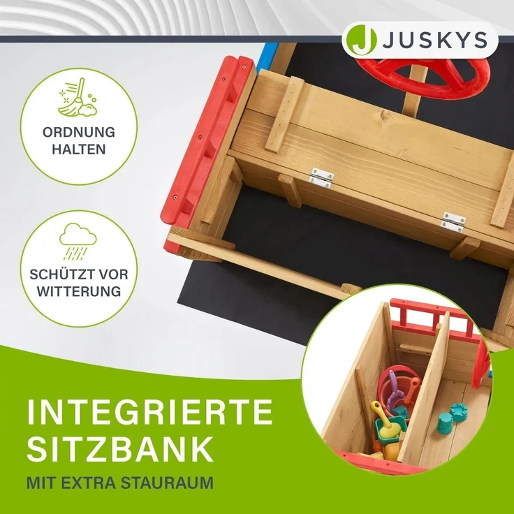 Juskys 'Käpt’n Pit Piratenschiff' Sandkasten mit Dach & Sitzbank, Holz natur, 70 x 160 x 120 cm – Bild 6