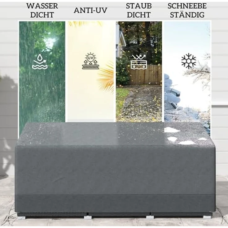 Outsunny Gartenmöbel-Schutzhülle Wasserdicht (Abdeckung, 1-St, Abdeckplane), für Terrassenmöbel 190,5 x 72 x 76cm Hellgrau – Bild 5