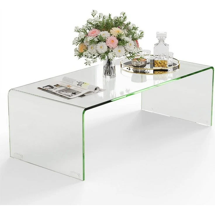 COSTWAY Couchtisch, aus gehärtetem Glas, Glastisch U-förmig, 108x50x35cm – Bild 5