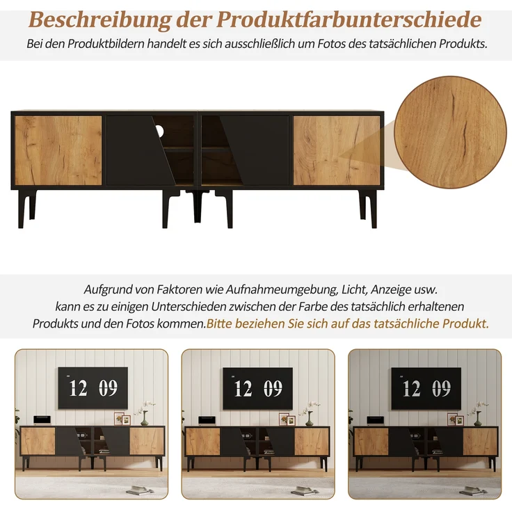 TV-Schrank aus Spanplatte mit 4 Fächern, 160 x 36,5 x 45 cm, Naturholzfarbe – Bild 7