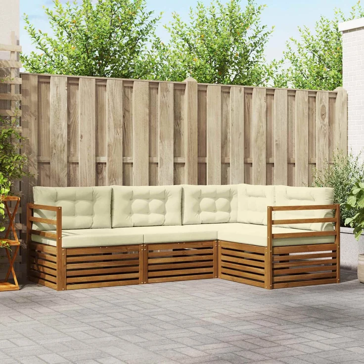 vidaXL Outdoor-Sofagarnitur 4 stk. 4-Sitzer Natur und Creme 3373360 – Bild 1