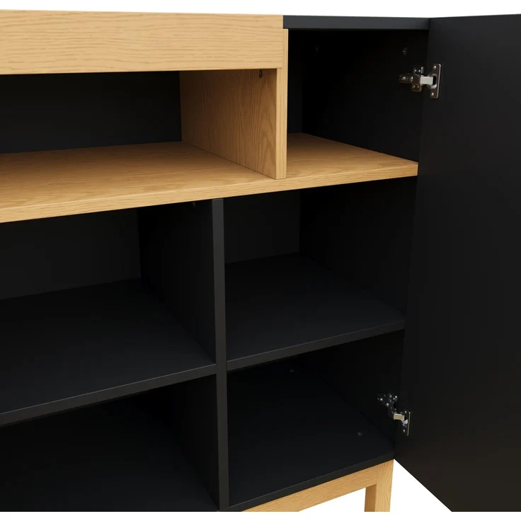 DESVIAE Sideboard mit 3 Türen und offenem Fach 120,5x96x42 cm Spanplatte Schwarz – Bild 9