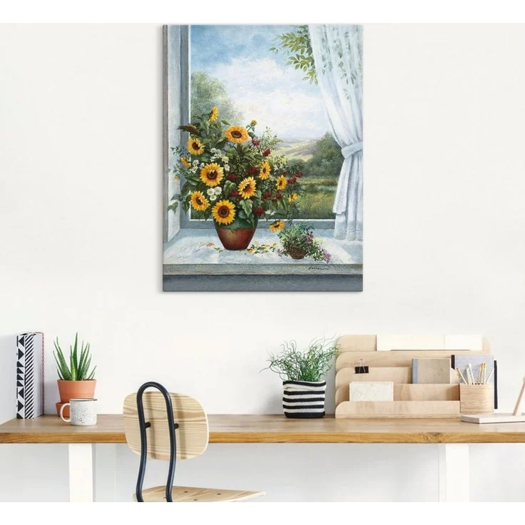 Artland Leinwandbild Sonnenblumen am Fenster, Arrangements (1 St), auf Holzrahmen gespannt – Bild 2