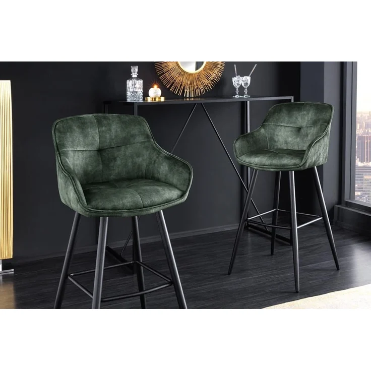 riess-ambiente Barhocker EUPHORIA grün / schwarz (Einzelartikel, 1 St), Esszimmer · Samt · Edelstahl · mit Lehne · Tresenstuhl · Barock Design – Bild 4