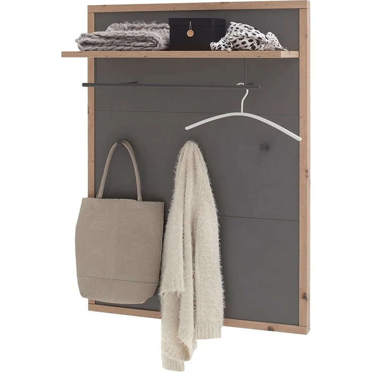 Garderobenpaneel Liza / Lizzano, Holzwerkstoff, Metall, Grau, Schwarz, Holzfarben, 86 x 118 x 32 cm – Bild 2