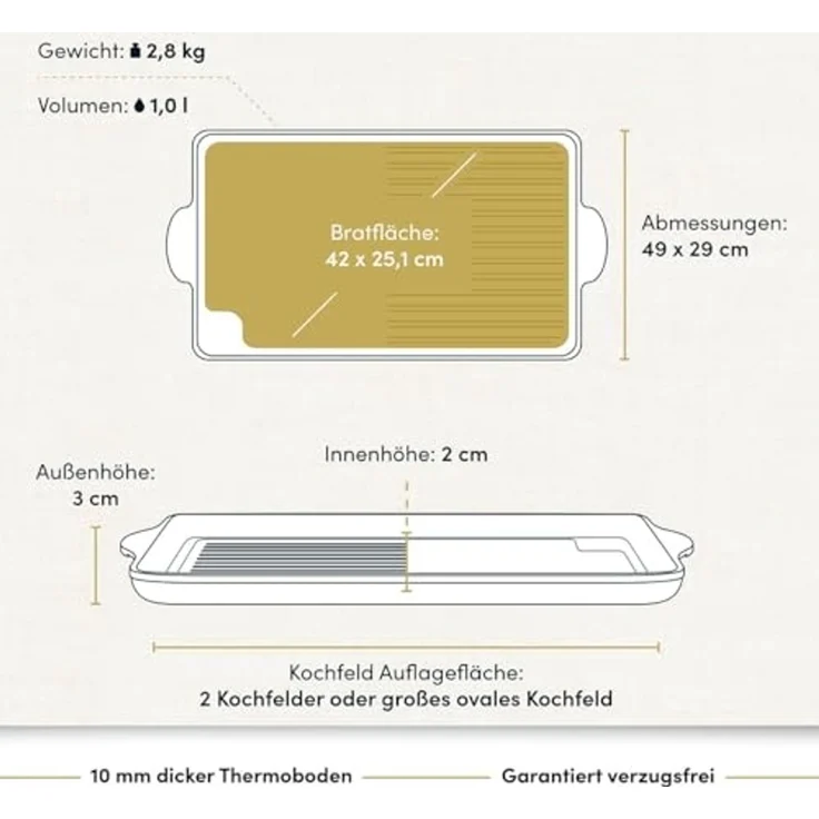 Hoffmann Germany Teppanyakiplatte Grillplatte 2in1 Aluguss eckig 49x29 cm – Made in Germany, Aluguss (1-tlg, 1x Grillplatte 49x29 cm + Silikon-Füße), Grillstreifen + Bratfläche, Antihaft, backofenfest, Induktion – Bild 5
