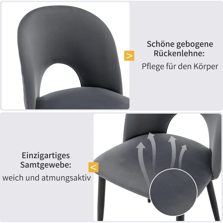Samt Polsterstuhl 2er-Set mit Rückenlehne, Metallgestell & verstellbaren Füßen, Diamantmuster Esszimmerstuhl – Bild 6