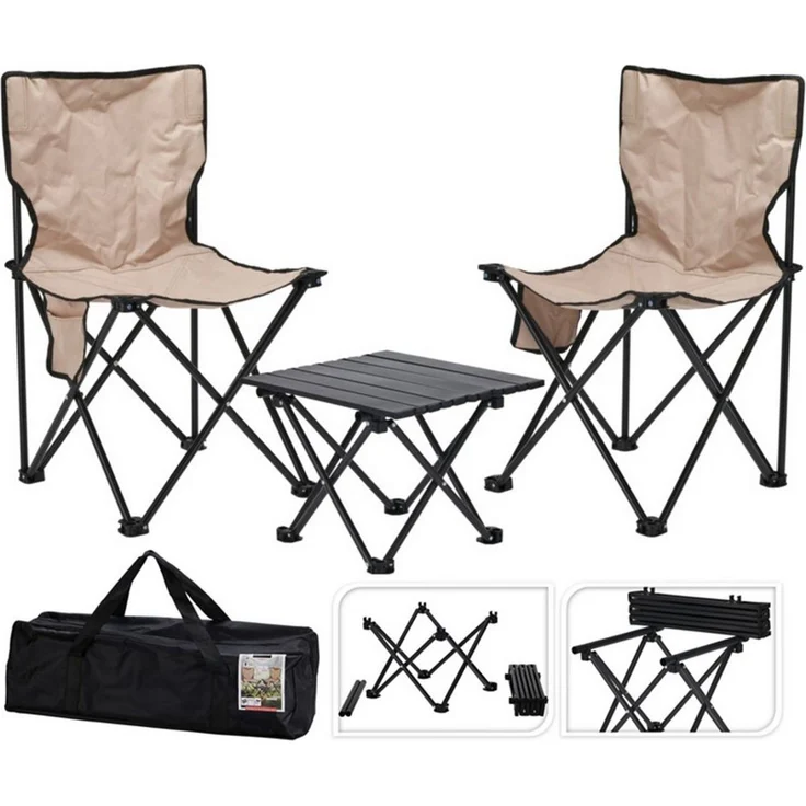 Koopman Sitzgruppe Campingmöbel Urlaub Reise 3 Tlg Set, (Set, 3-tlg, Packung), 3tlg, 1 Falttisch, 2 Faltstühle, inkl. Tragetasche – Bild 1