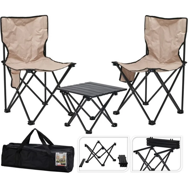 Koopman Sitzgruppe Campingmöbel Urlaub Reise 3 Tlg Set, (Set, 3-tlg, Packung), 3tlg, 1 Falttisch, 2 Faltstühle, inkl. Tragetasche