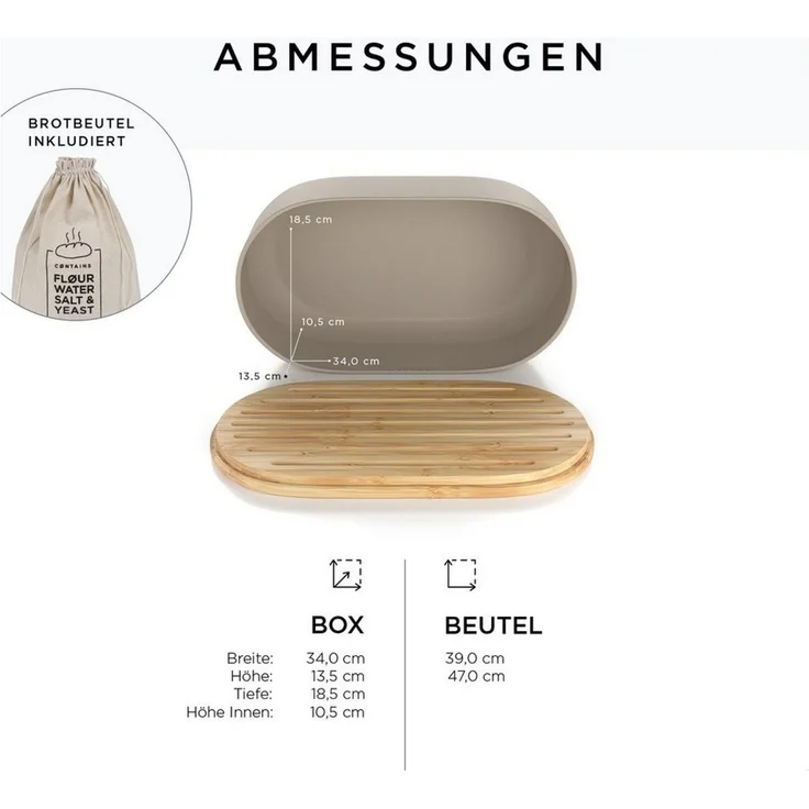 LARS NYSØM Brotkasten Ægte, (1-tlg), Brotkasten mit Schneidebrett-Deckel und Anti-Rutsch-Noppen – Bild 4