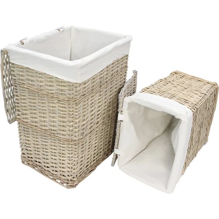 Dekoleidenschaft Wäschekorb "Modern Grey" aus Weide mit Deckel und Stoffeinsatz, Wäschesammler (2 St, im Set), Aufbewahrungskorb, Flechtkorb, Wäschebehälter, Laundry Basket Set – Bild 3