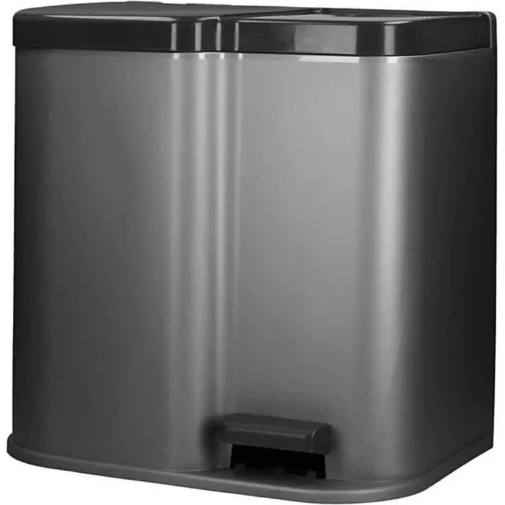 Curver 'Deco Duo' Tretmülleimer, Kunststoff hellgrau, 21 (1x15 + 1x6) Liter