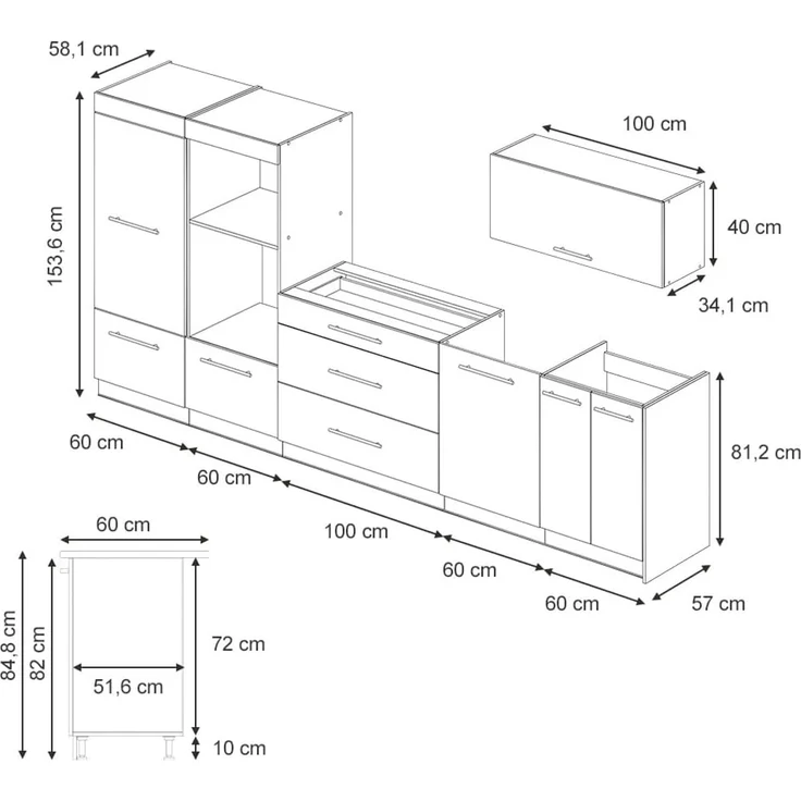 Küchenzeile Fame-Line Weiß Landhaus/Goldkraft Eiche 340 cm, AP Marmor Vicco – Bild 3
