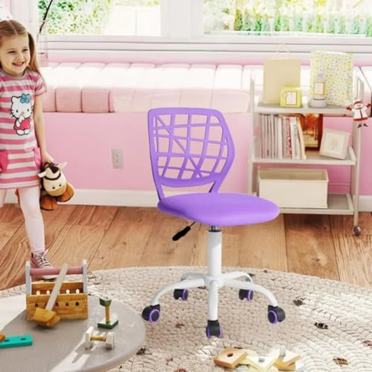 FurnitureR Kinder Schreibtischstuhl, höhenverstellbarer Drehstuhl mit kleinem Loch Rückenlehne Design, geeignet für Kinderzimmer oder Arbeitszimmer, lila I – Bild 7