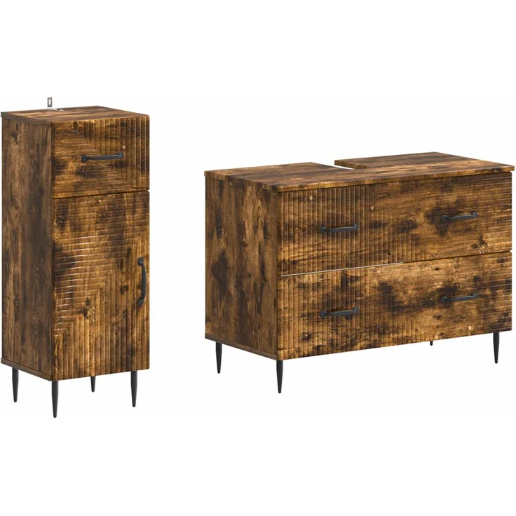 vidaXL 2-teiliges Badezimmer Schrank Set HAARLEM Raucheiche 3417698 – Bild 2