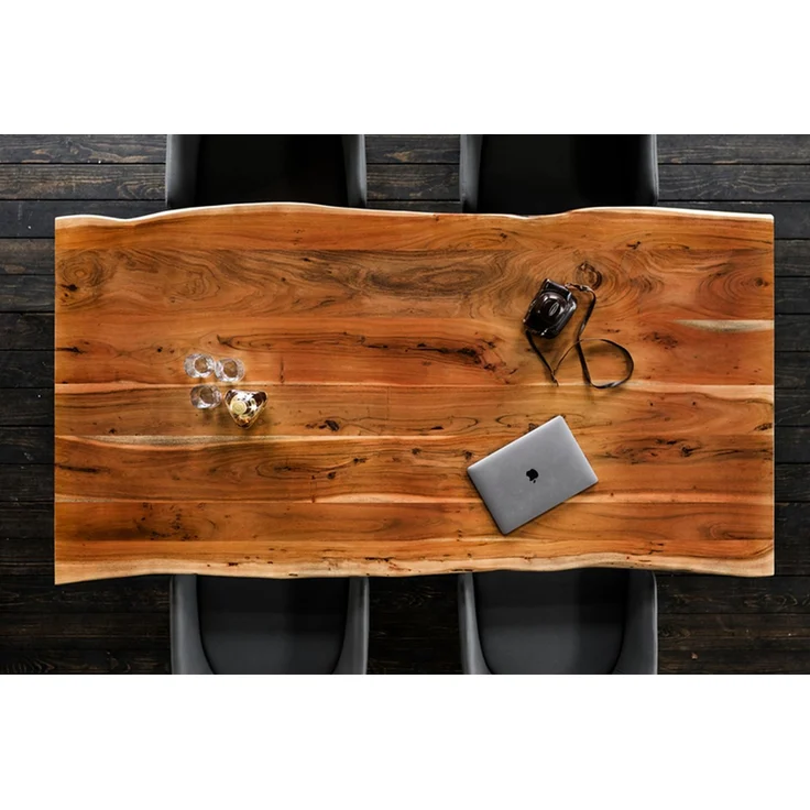 KAWOLA Esstisch LORE Tisch 240x100cm massiv mit Baumkante Nussbaumfarben Fuß schwarz – Bild 4
