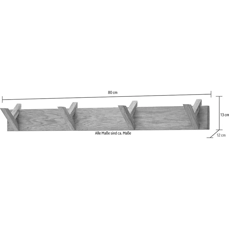 Garderobenleiste >BANTRY< 4 Haken, Eiche massiv, schwarz mit Maserung - 80x13x12cm (BxHxT) – Bild 5