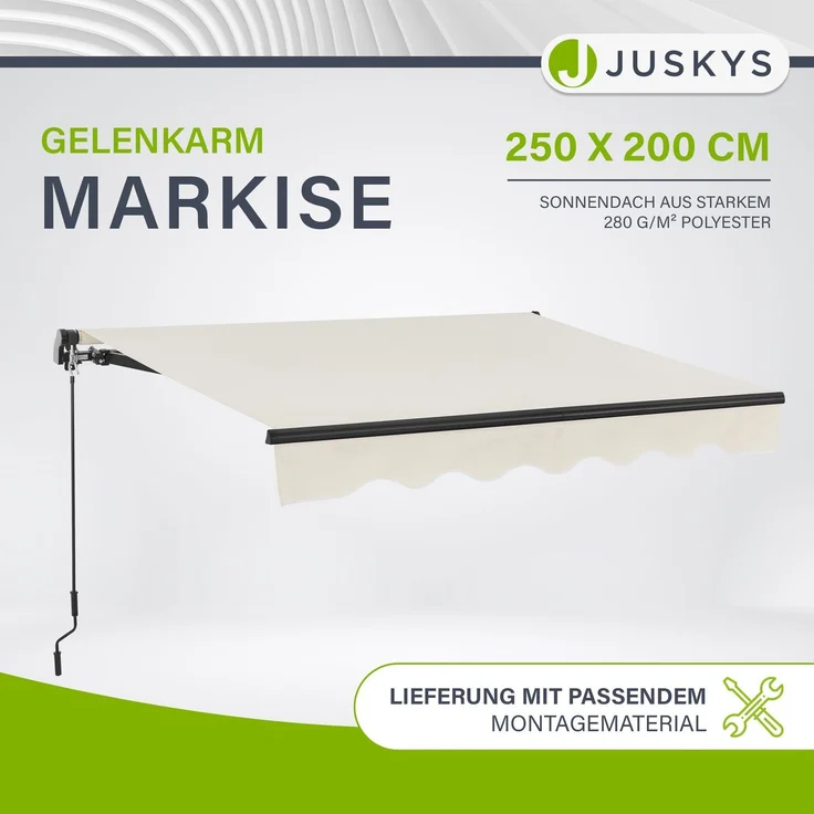 Juskys Markise - Gelenkarmmarkise mit Kurbel & Halterung, Beige, 250x200 cm – Bild 2