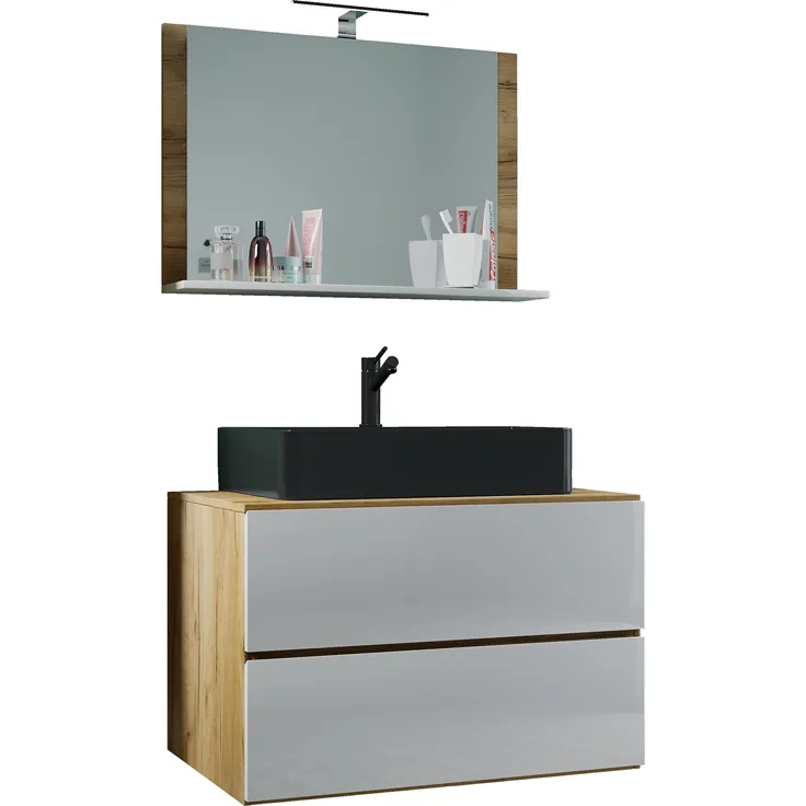VCM Badmöbel Waschtisch Lendas 915292 Honig-Eiche / Weiß H. 134 x B. 80 x T. 51 cm