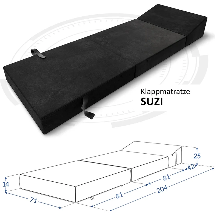 Futonsofa Klappmatratze SUZI Kaltschaum 70x200x14 cm TRINITY SCHWARZ – Bild 3